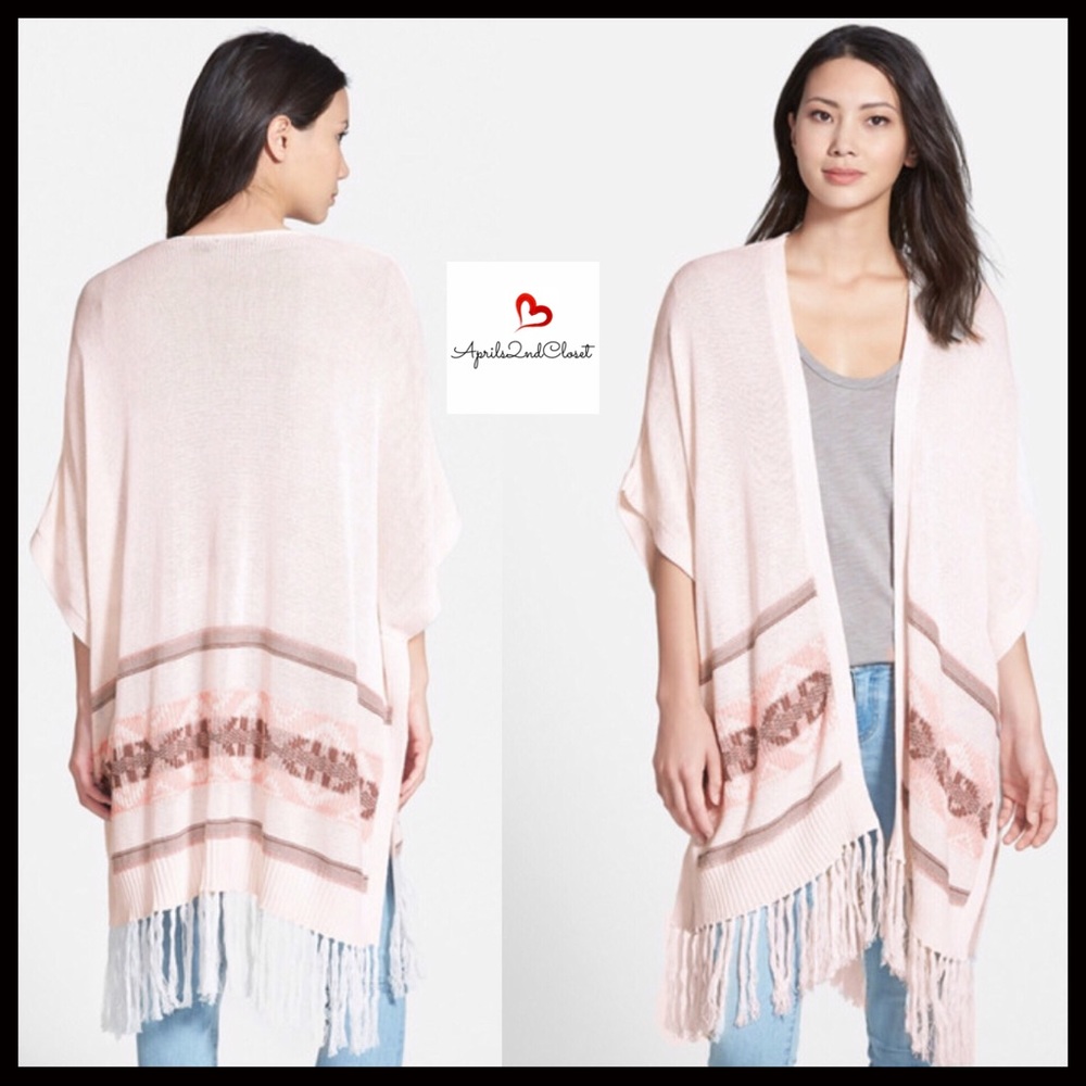 BP NORDSTROM BOHO FRINGE TRIM PONCHO CARDIGAN - Picture 2 of 8