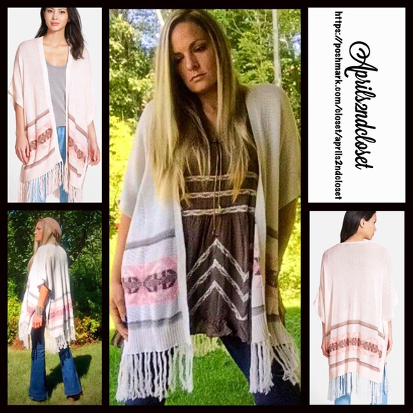 BP NORDSTROM BOHO FRINGE TRIM PONCHO CARDIGAN - Picture 3 of 8
