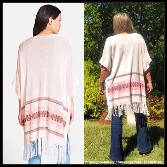 BP NORDSTROM BOHO FRINGE TRIM PONCHO CARDIGAN - Picture 7 of 8
