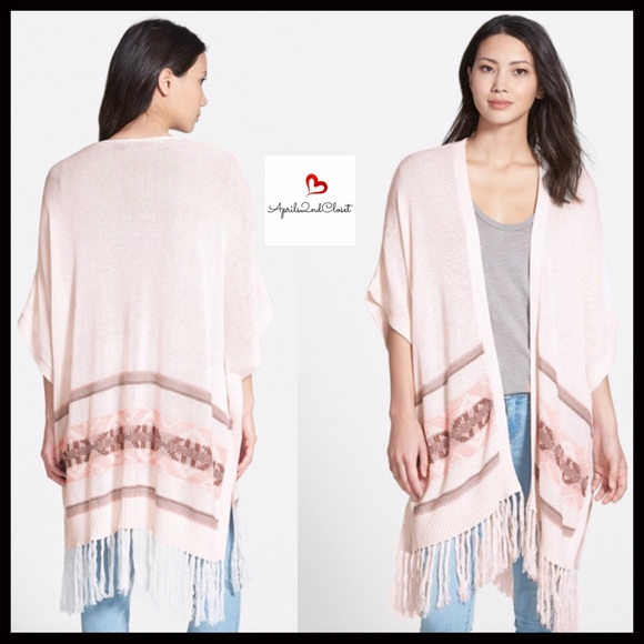 BP NORDSTROM BOHO FRINGE TRIM PONCHO CARDIGAN - Picture 2 of 8