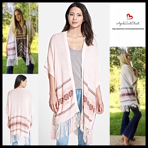 BP NORDSTROM BOHO FRINGE TRIM PONCHO CARDIGAN - Picture 8 of 8