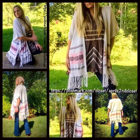 BP NORDSTROM BOHO FRINGE TRIM PONCHO CARDIGAN - Picture 6 of 7