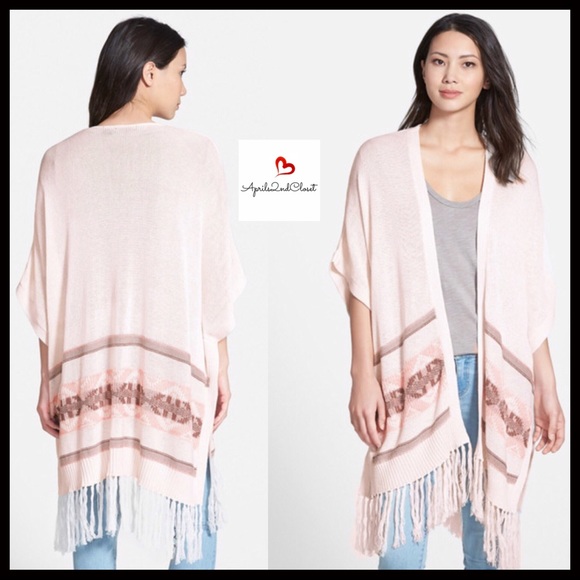 BP NORDSTROM BOHO FRINGE TRIM PONCHO CARDIGAN - Picture 3 of 7