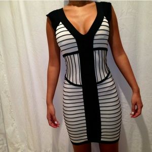 BEBE black & white sexy body con bandage  dress
