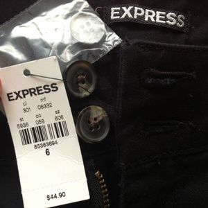 Express double button denim jeans cotton/spandex cuffed pocket shorts