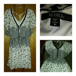 Black and White Houndstooth Chiffon Dress