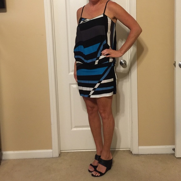Short blue black and brown dress