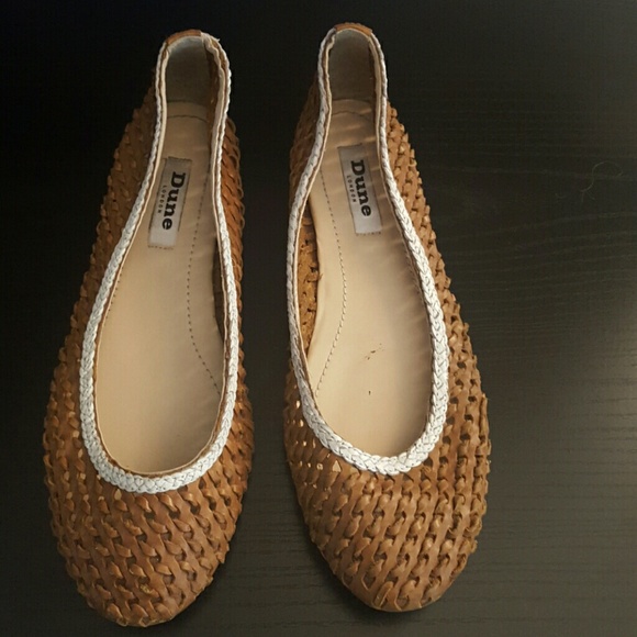 Tan leather woven flats