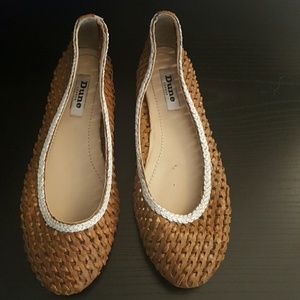 Tan leather woven flats