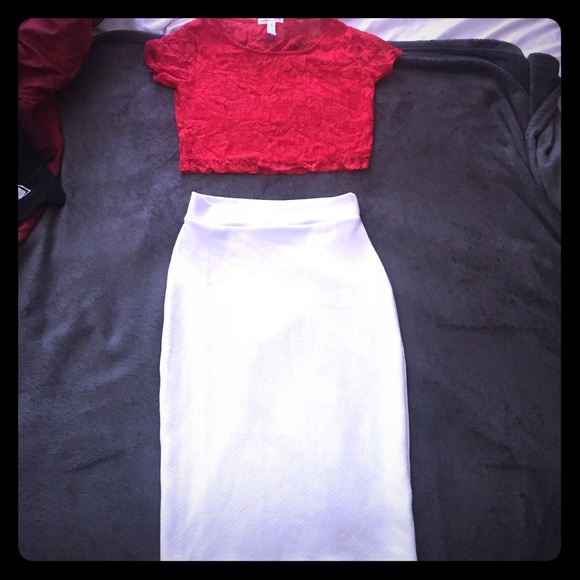 Ambiance Dresses & Skirts - 🎉 flowered hot red crop top + White pencil skirt
