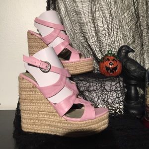 Barbie pink wedge sandals with rope heel