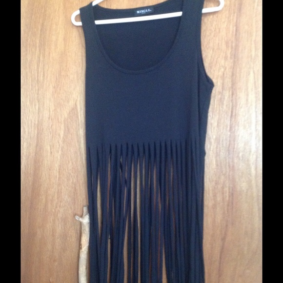 Black long fringe tank