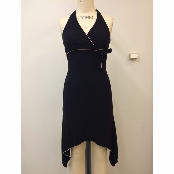 Sporty halter black dress with pink piping