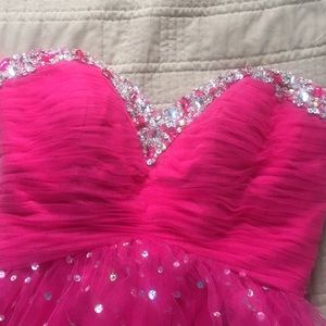 Strapless pink full beaded party dress