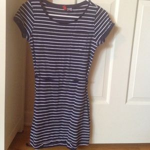 Blue and white striped dress