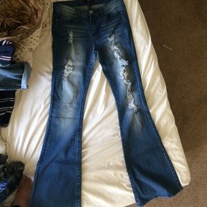 Distressed Medium Wash Flare Jeans