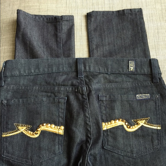 7 for all mankind dark blue Roxanne gold jeans - Picture 1 of 4