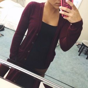 maroon cardigan