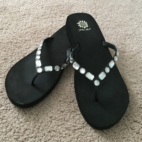 Yellow Box Black FlipFlops