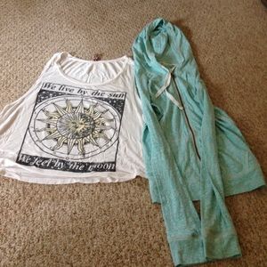 Tank top and blue hoodie