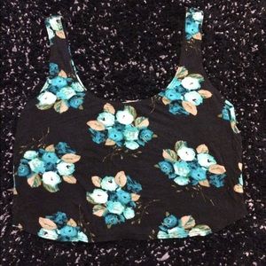 Crop Top black and blue floral