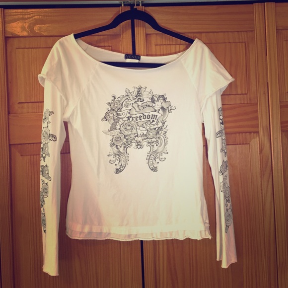 White "Freedom" Polyester shirt. Venus brand!