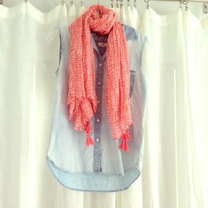 Coral dot scarf with tassels
