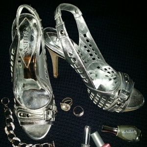 Guess silver leather platform shoes (NWOT)
