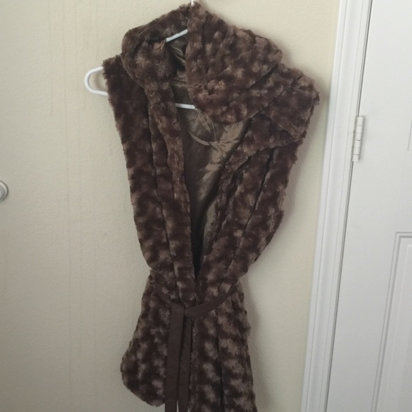 Faux fur vest with hood