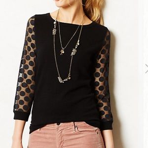 Anthropologie sweater with sheer polka dot sleeves