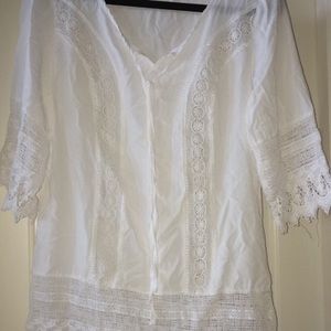White 3/4 length bathing suit coverup