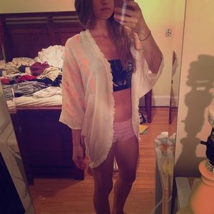 White & Neon Peach kimono