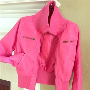 Hot pink leather like jacket by Ambiance apparel