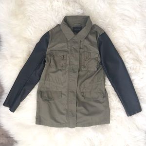 Blu Pepper khaki jacket with vegan leather sleeves