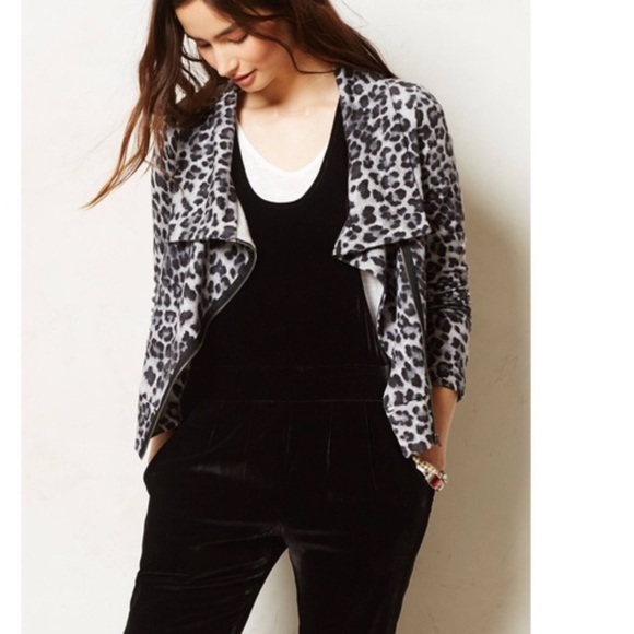 Anthropologie leopard print moto sweater/jacket