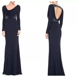 Long sleeve Badgley mischka beaded gown navy $895