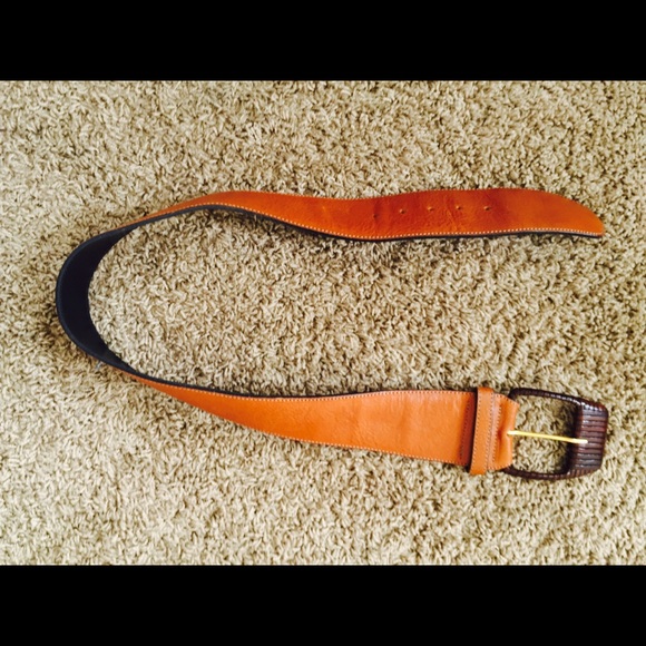 "A XCESS"WIDE LEATHER BELT- COGNAC & CHOCOLATE. - Picture 2 of 4