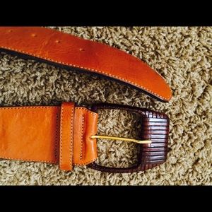 "A XCESS"WIDE LEATHER BELT- COGNAC & CHOCOLATE.