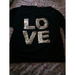 Thin black LOVE  sweatshirt, with silver sequin.