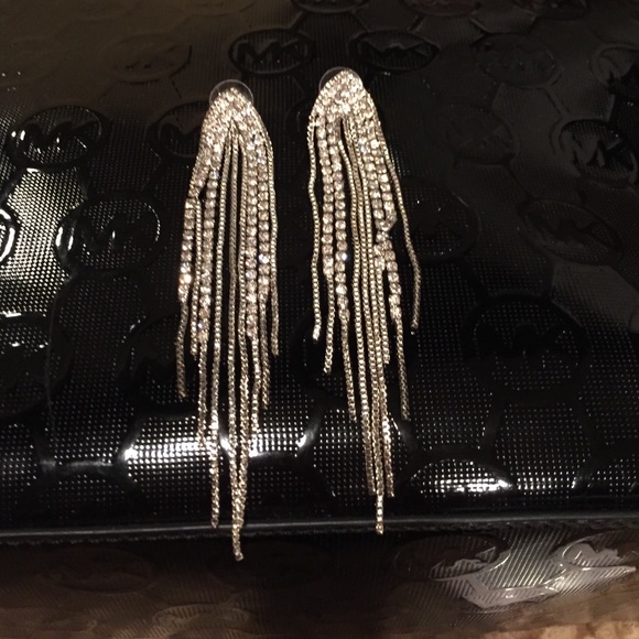 Rhinestone and silver multi strand earrings - Picture 1 of 3
