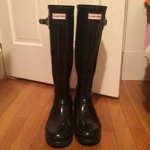 Tall Glossy Black Hunter Rain Boots