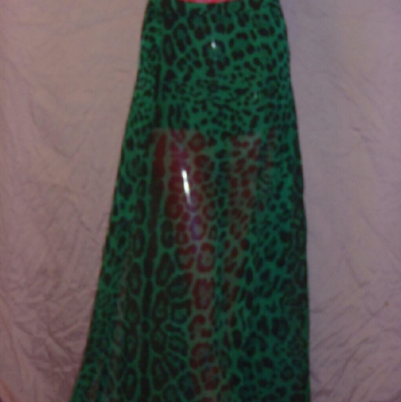 Sheer Green cheetah print Skirt - Picture 4 of 4