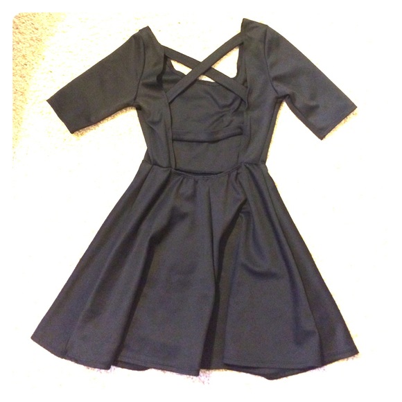Strappy cross-back black skater dress