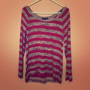 Long sleeve gray and pink striped top