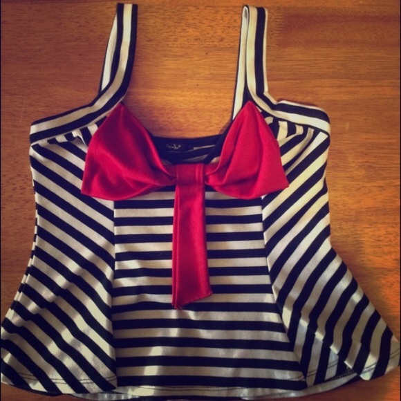 Black, White, and Red Peplum Top