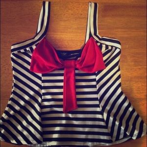Black, White, and Red Peplum Top