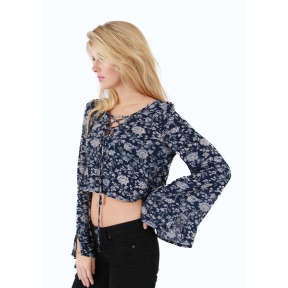 Blue Tie Dye Bell Sleeve Blouse - Picture 4 of 4