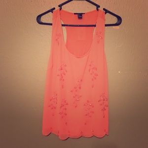 Beaded pink razor back tank top