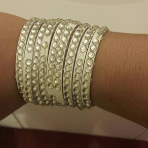 White with Diamond Stones Snap on Bracelet Cuff