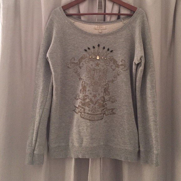 ZARA EMBELLISHED GREY/GOLD Sweatshirt, MED